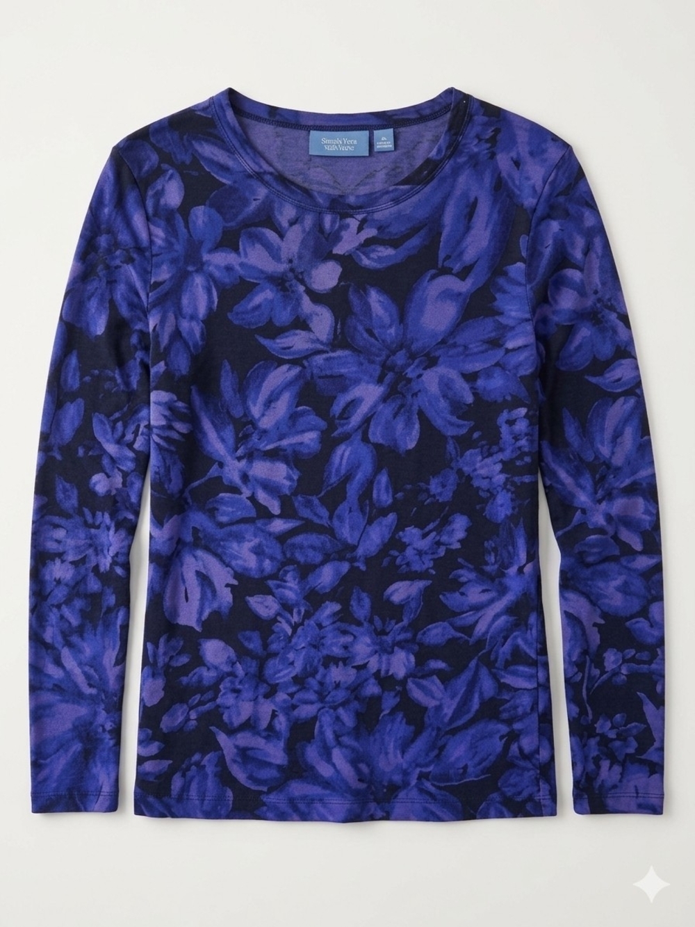 Vera Wang Blue and Navy Floral Crewneck Sweater